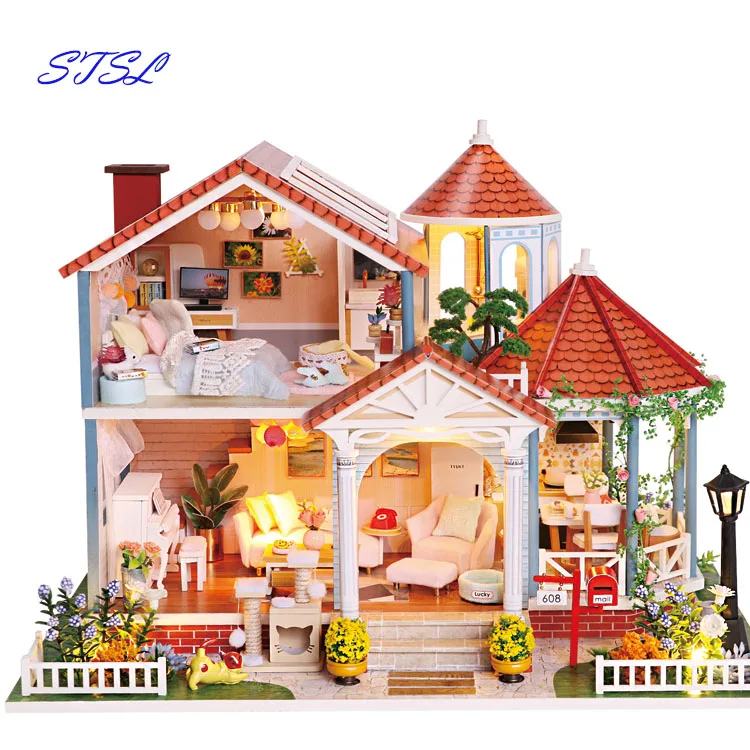 wooden diy toys 3D miniature doll house furniture house building kit