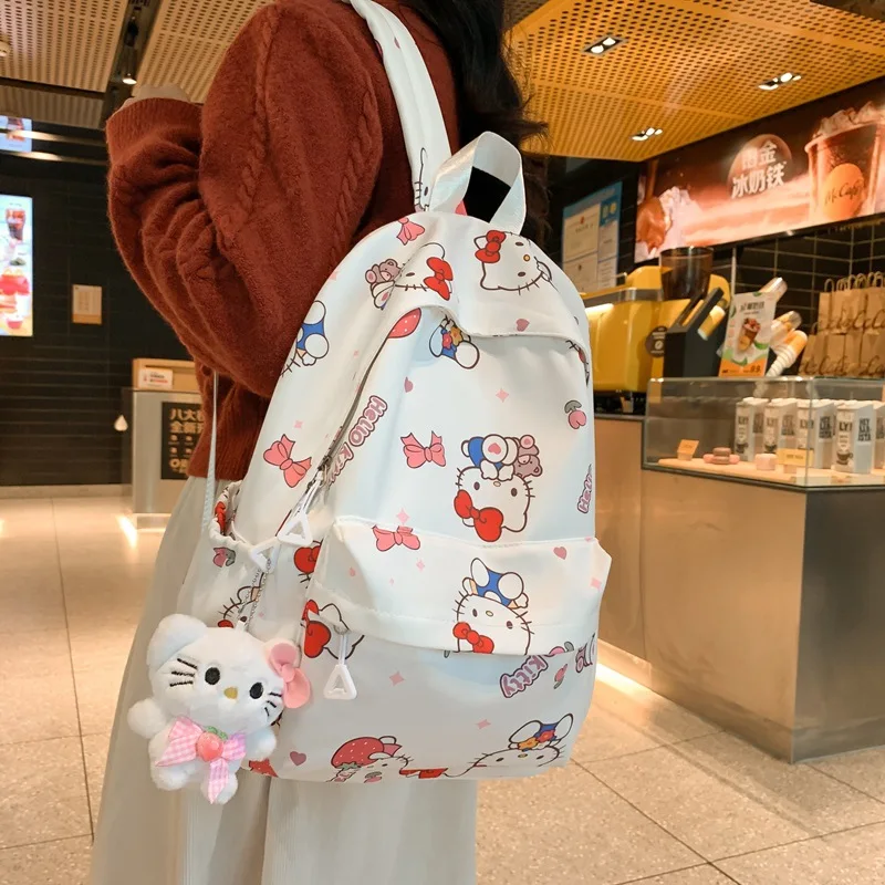 Cartoon Sanrioed Hello KT Backpack Large Capacity Student Schoolbag Printed KT Cat Nylon Travel Bags