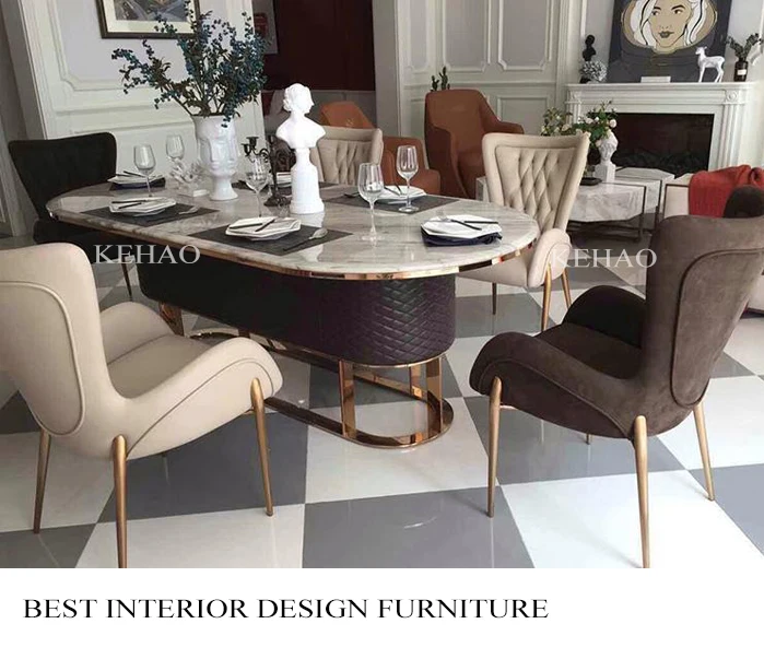 Italian oval marble stone top dining tables set wedding tables and chairs sets stainless steel leg marble top dining table