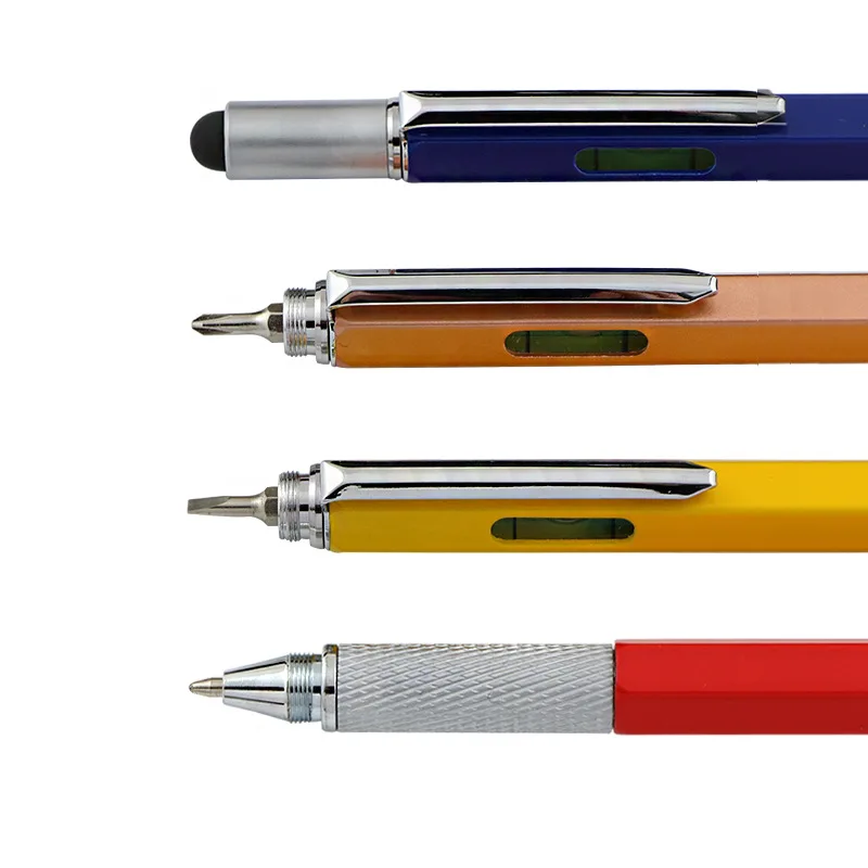Modern Design Overvalue Handy Tech Tool Ballpoint Pen Screwdriver Ruler Spirit Level 6 in 1 multi-function pen