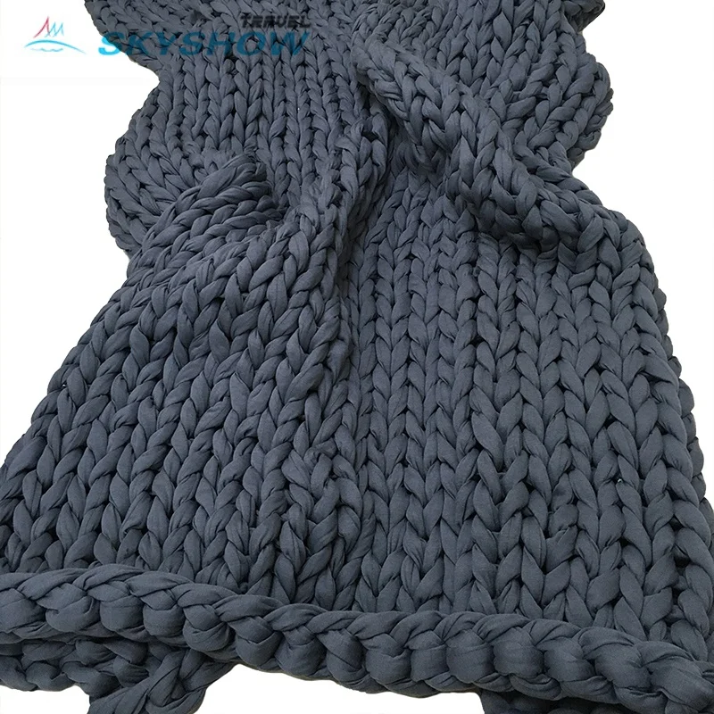 New Arrival wholesale travel coolmax highly breathable cotton super chunky throw wool knitted weighted blanket