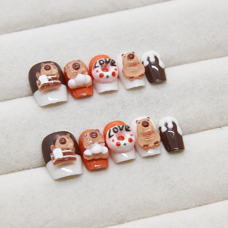Manufacturer Lowest Price10pcs 3D handmade French Tip Nails wholesale elegant Coffin Artificial Fingernails Press on nails
