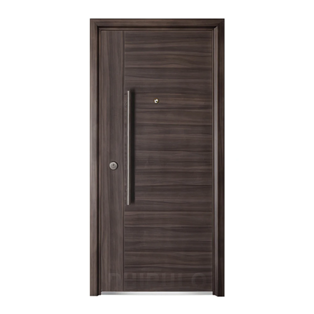 American Modern Style Main Security Door External Metal Steel Entry Front Doors Exterior Black Door for House Villa