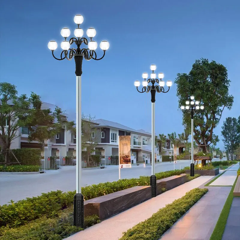 Waterproof IP65 Hot Dip Galvanized Light Pole Outdoor Street Lamp Antique Led Decorative  For Garden Lighting