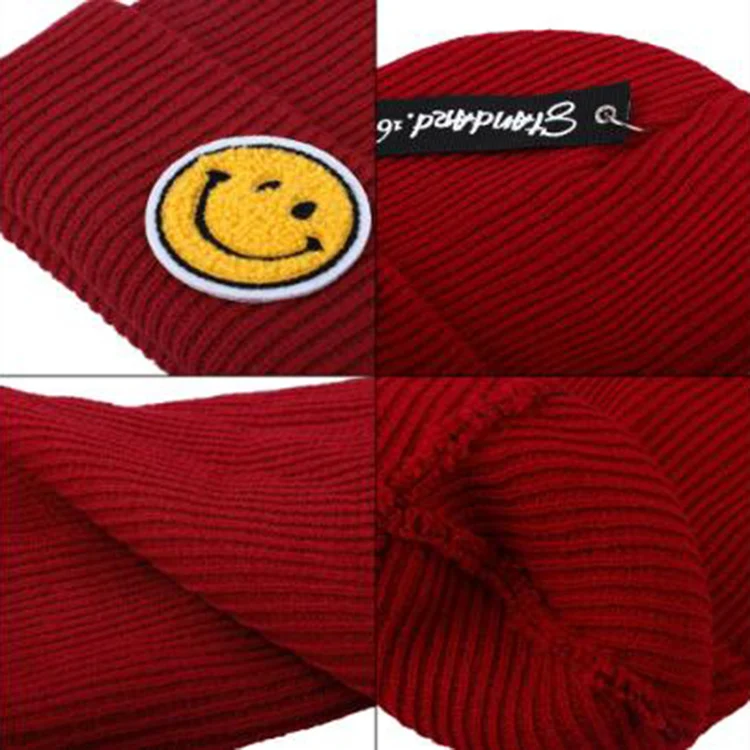 Fashion Women Smiley Face Winter Hat Knitted Wool Beanie Skullies Casual Outdoor Ski Cap Hot Hats for Womens