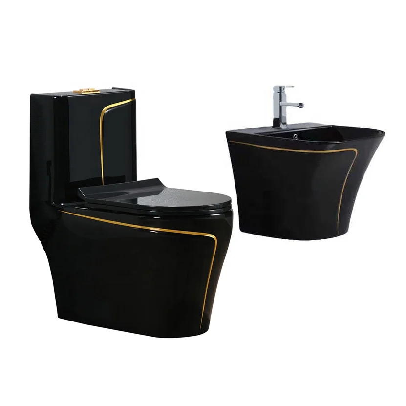 Хит продаж сантехника для ванной комнаты туалета настенная раковина черного цвета Цельный унитаз керамический