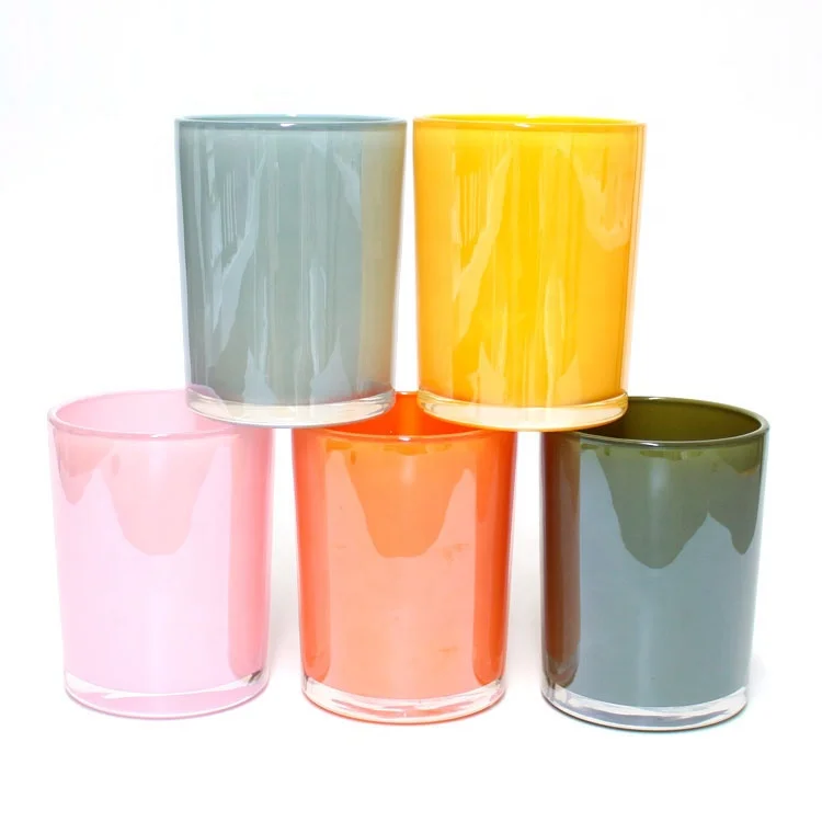 LANGXU scented unique vogue gloss white and gold lids 9oz straight sided jars glass candle jar with lids in stock