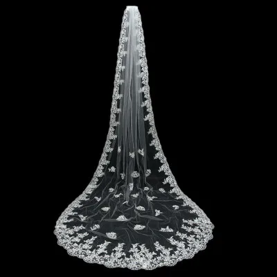Wholesale Supply of European and American bride lace wedding gauze long tail 3 meters wedding gauze