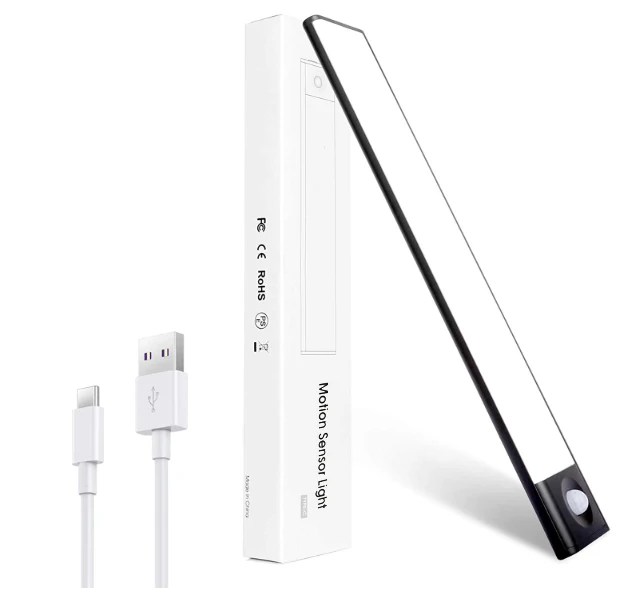 Ultra-Thin Night Light LED Under Cabinet Lights PIR Motion Sensor Type C Rechargeable Lamp For Kitchen