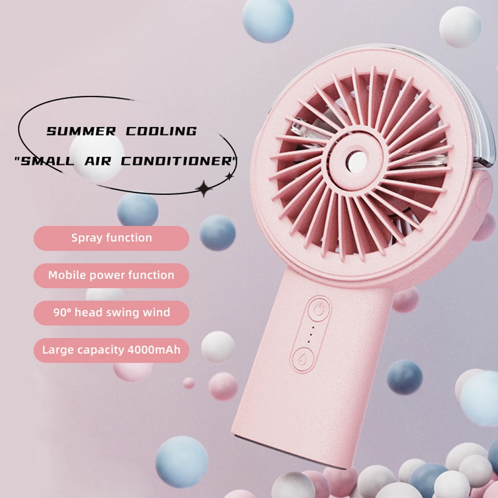 2024 new multifunctional mini hand held water mist fans 4000mah Large capacity adjustable wind air cooling portable fan