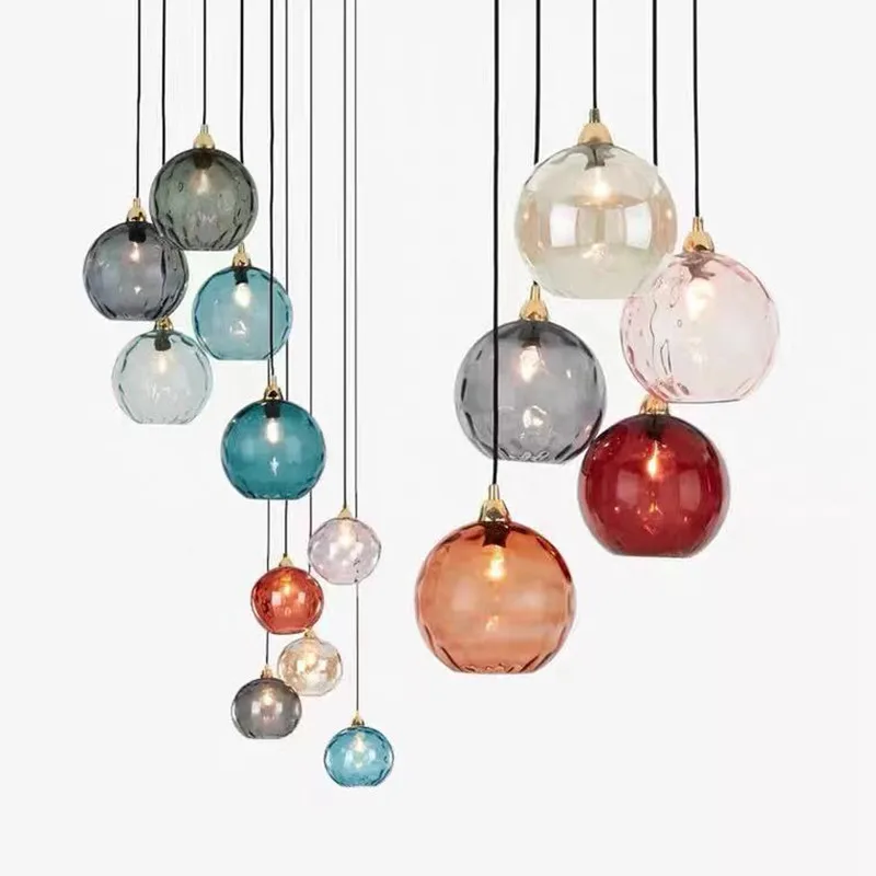 Minimalist modern coloured Water Pattern glass ball pendant lights beside bedroom