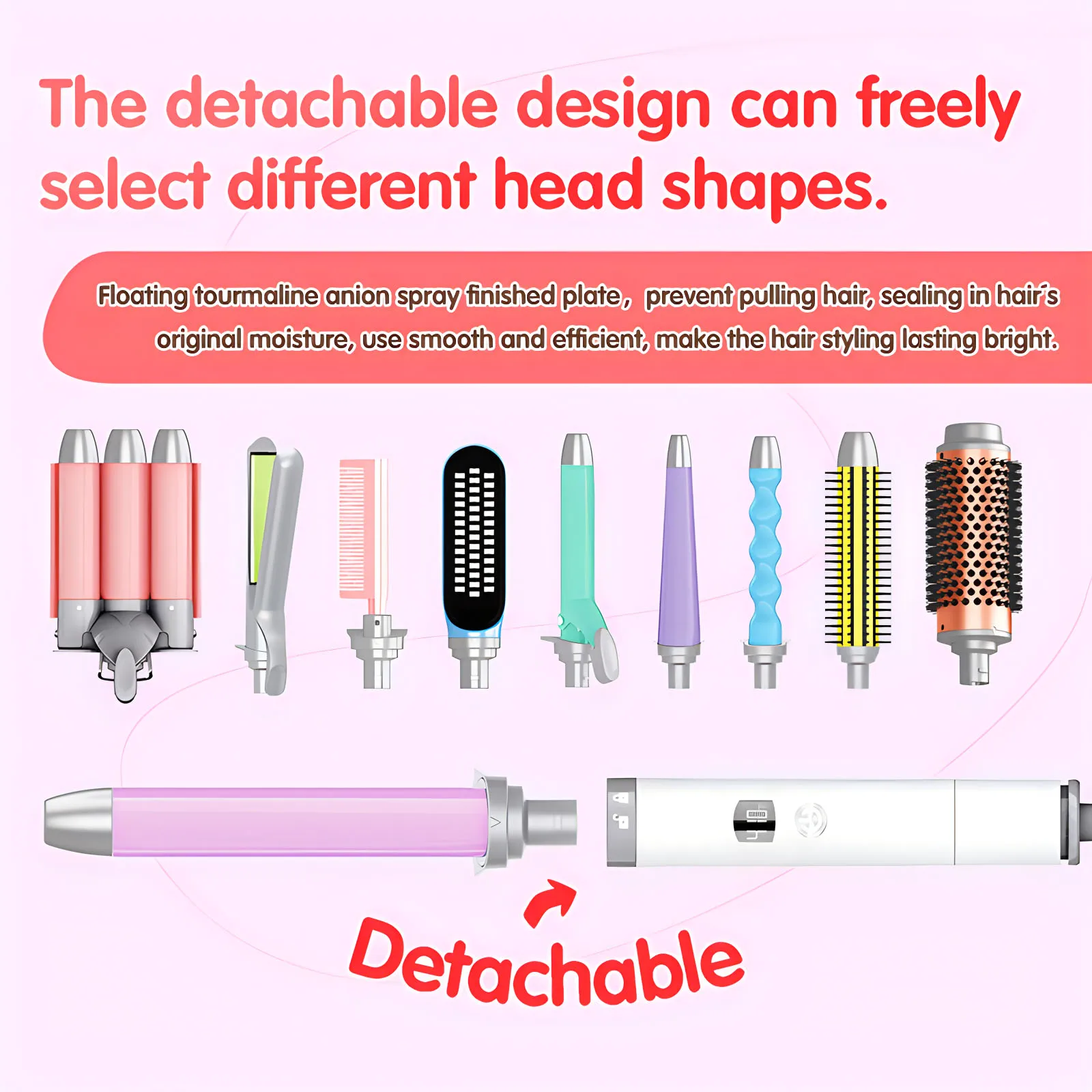 LCD Display Interchangeable Head 4 in 1 Triple Barrel Ceramic Curling Iron Hair Curler Wand Set with Clamp