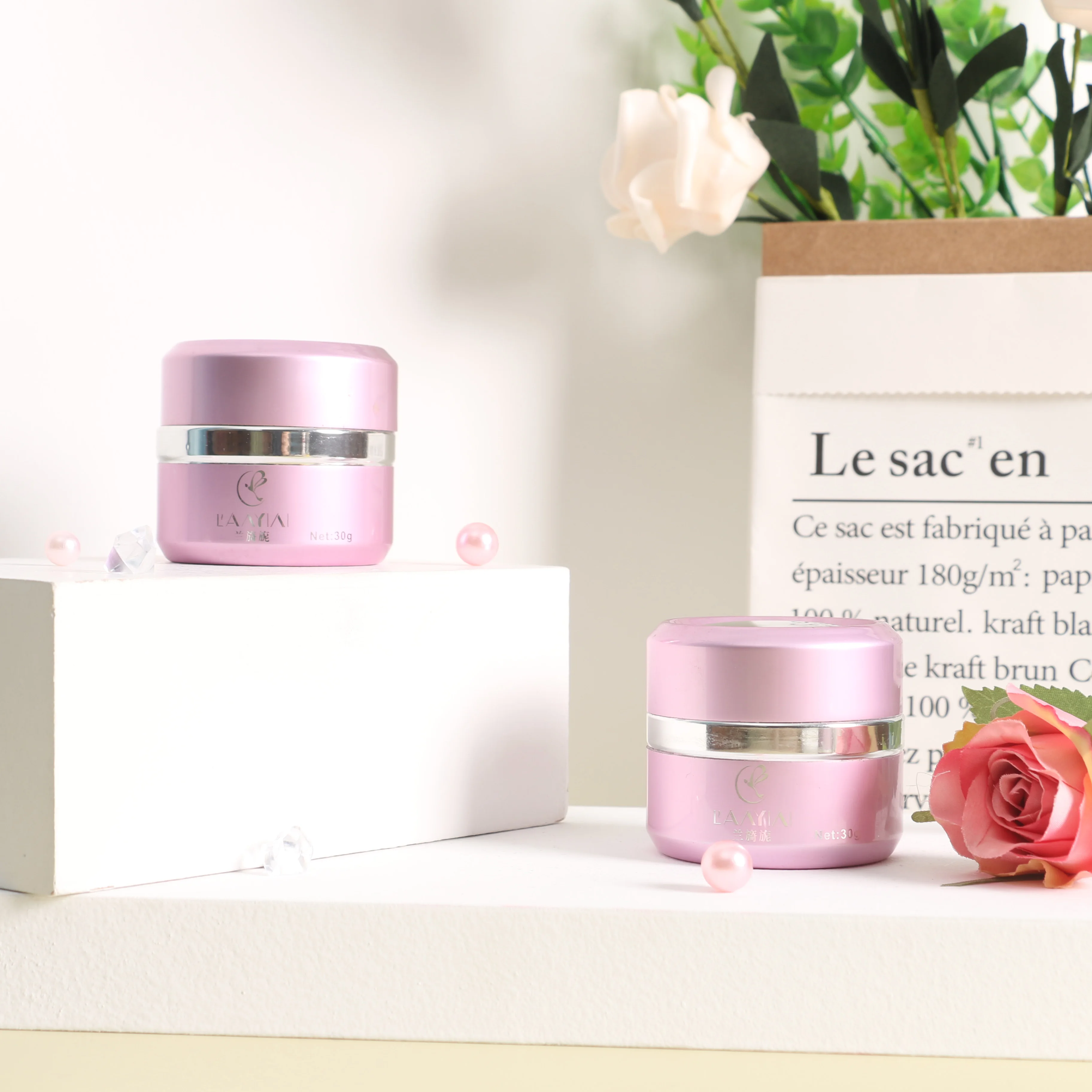 Gold Aluminium Luxury Empty Glass Jar Cosmetics Containers and Packaging 50g