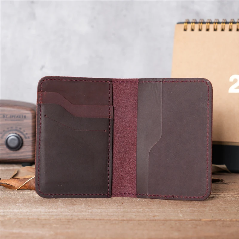ya466 America Design Cowboy Card Wallet Minimalist Real Leather Handmade Credit Card Slim Wallet