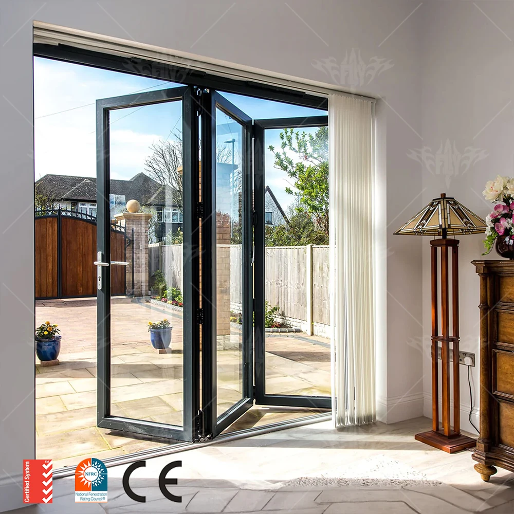 Outdoor Balcony Frameless Glass Folding Door Interior Al Bi-fold Glass Partition Wall Panoramic Indoor Sliding Accordion Door