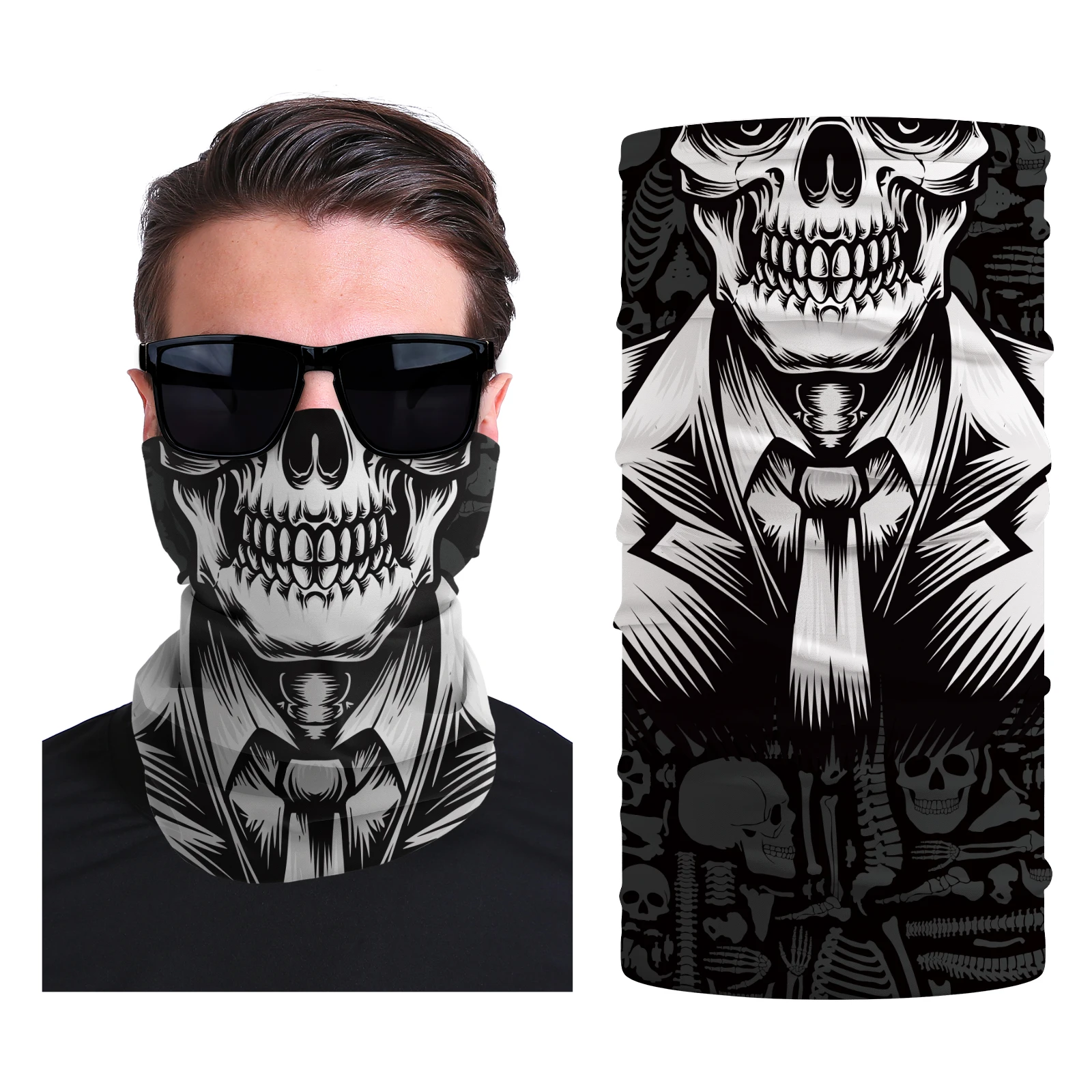 Black Face Shield Riding Motorcycle Head Skull Balaclava Warm Neck Gaiter Face Protector Mask Bandana