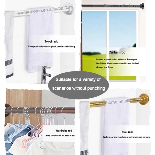 Adjustable  stainless steel telescopic Black Silver White Gold Brown shower tower hang extendable curtain rod pole