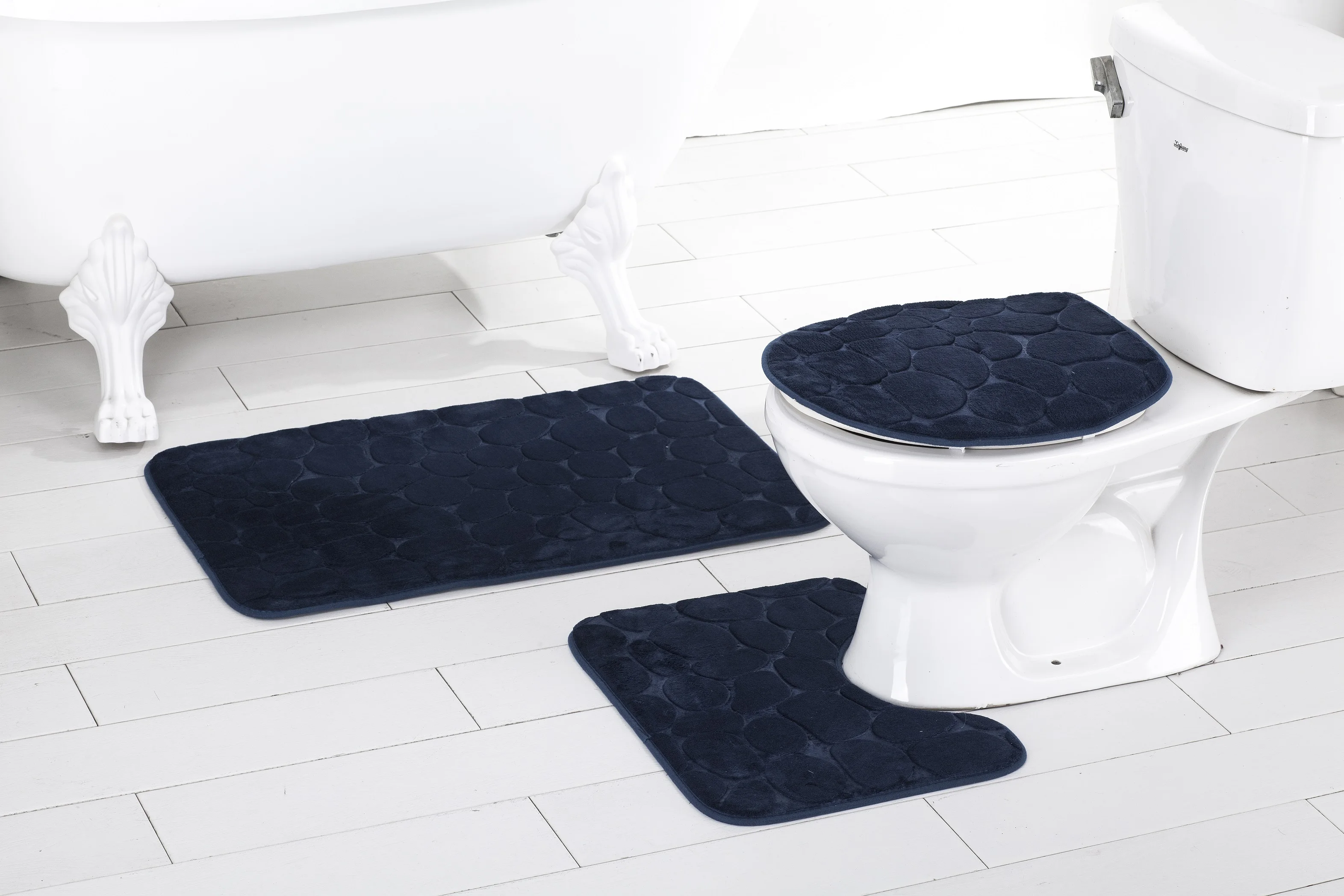 Memory Foam Bath Mat Cobblestone Bathroom Rugs Bath Mats for Bathroom Machine Washable Bath Rugs 17x24, Navy