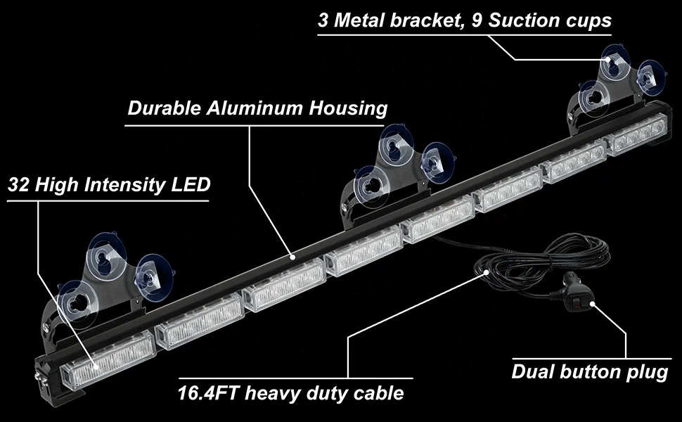 36 inch Strobe Flash Traffic Advisor Police Light bar for Vehicles Truck Car 12v Red Blue 32 LED Warning Emergency Strobe Lights