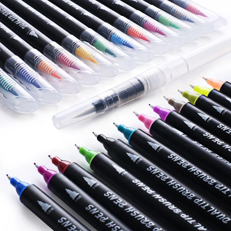 
24 Colors+2 Blending Brush Dual Tip Black Brush Pen Paint Art Marker Watercolor Calligraphy Brush Pen 