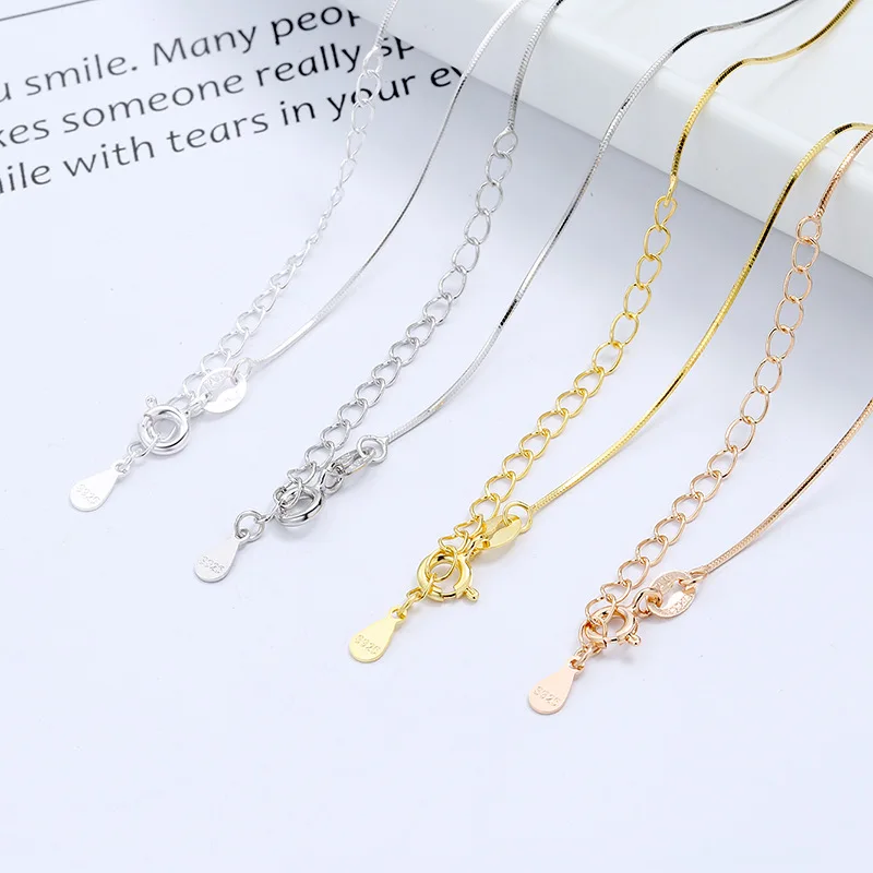 1 мм Простая цепочка из стерлингового серебра 925 пробы с платиновым змеиным плетением Позолоченная серебряная 18 карат ожерелье