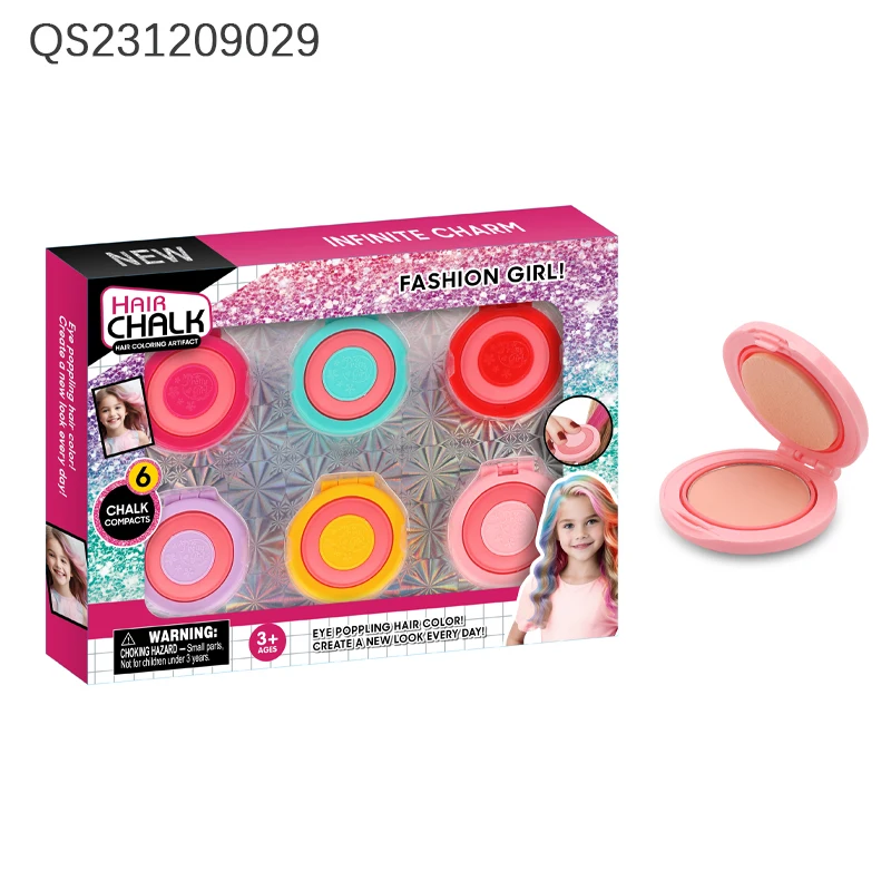 QS New Design Kids Fashion Make-Up Toys 3 Style Children Gift Girl Easy Operation 6 Colors Temporary Hair Chalk Coloring Toys