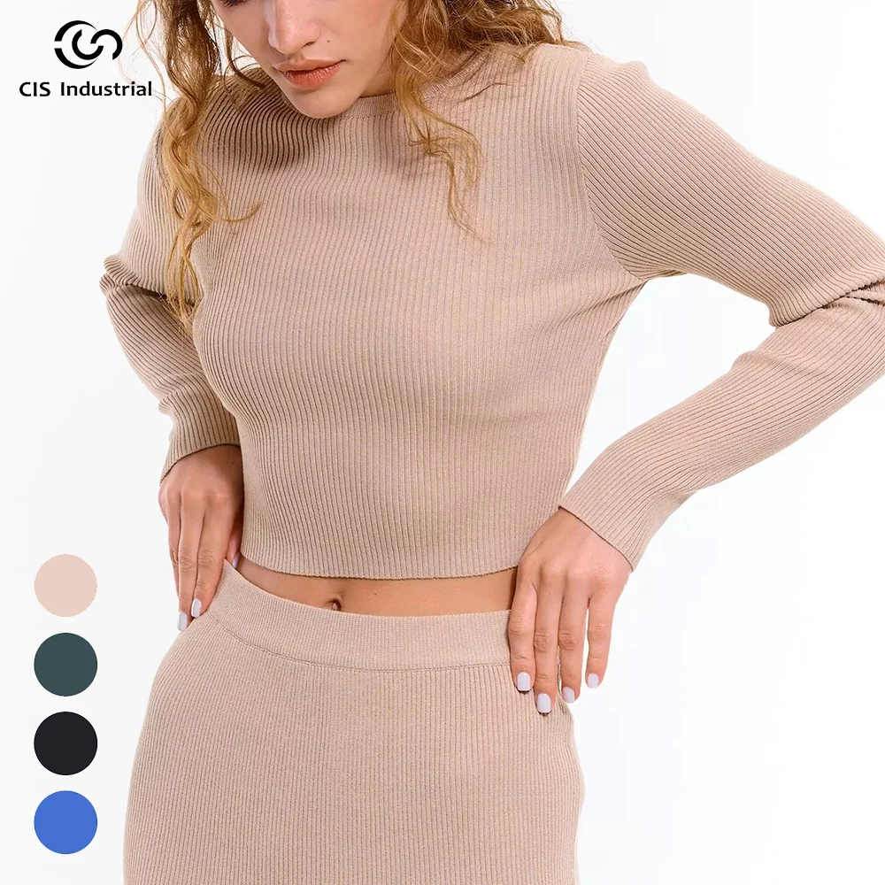 Y2K Woman Winter Knitwear Solid Pullover O Neck Short Crop Top Style Cable Knit Slim Long Sleeve Sweater For Women