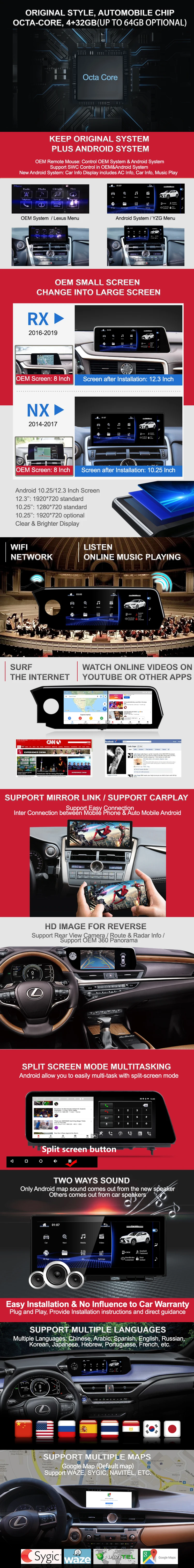 YZG 10.25" 8 Core Carplay Gps Navigation Multimedia Android for LEXUS IS250 IS300 IS300H 220 200T 2013 2014 2015 2016 2017 2019