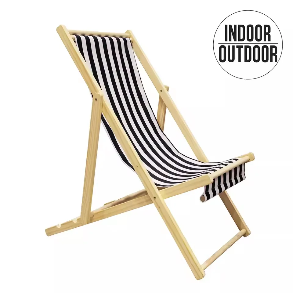 Outdoor Garden Deckchair Foldable Beach Chairs Wooden Sun Lounger Folding Portable Beach Chair Folding Beach Chaise Lounge Chair