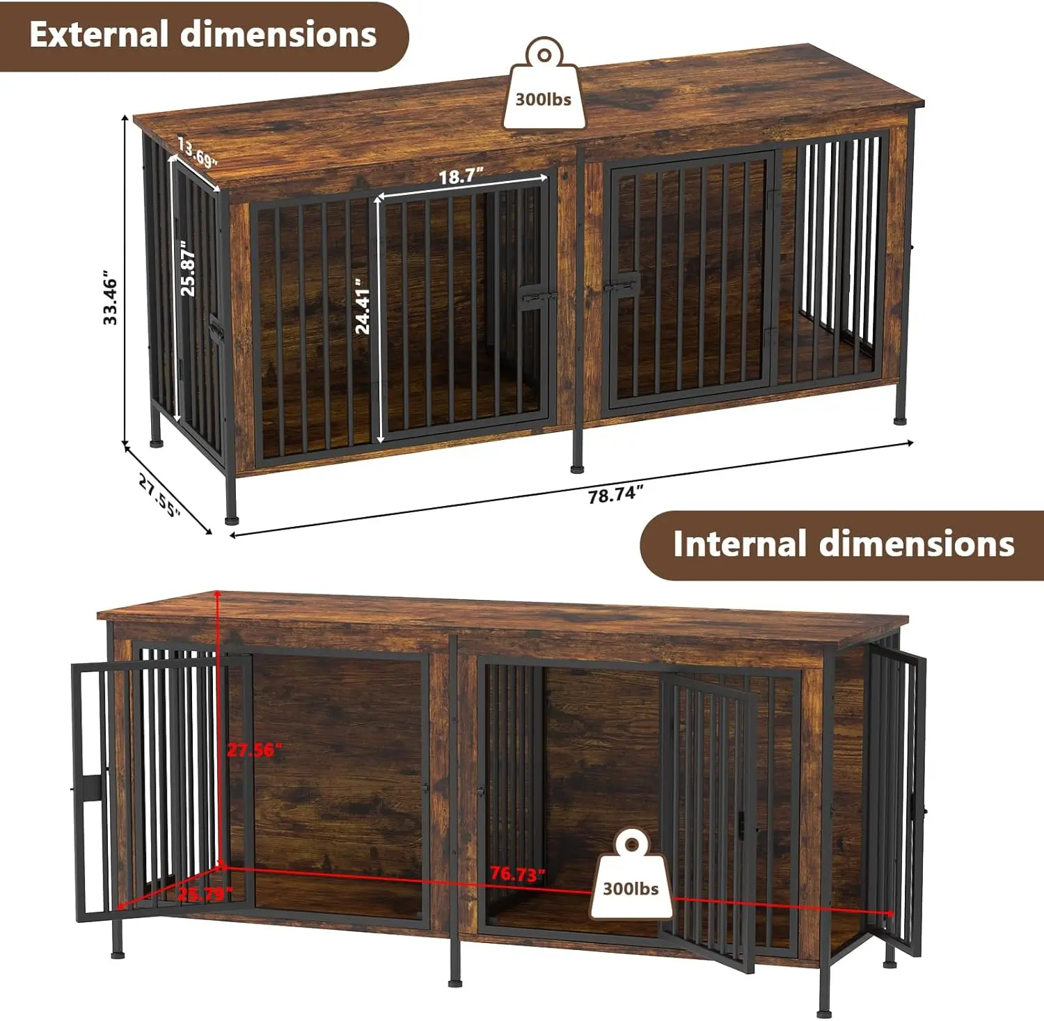 Custom High Quality Dog Kennel Pet Cage Breathable Wooden and iron Dog Crate Dog House with 2 Drawers