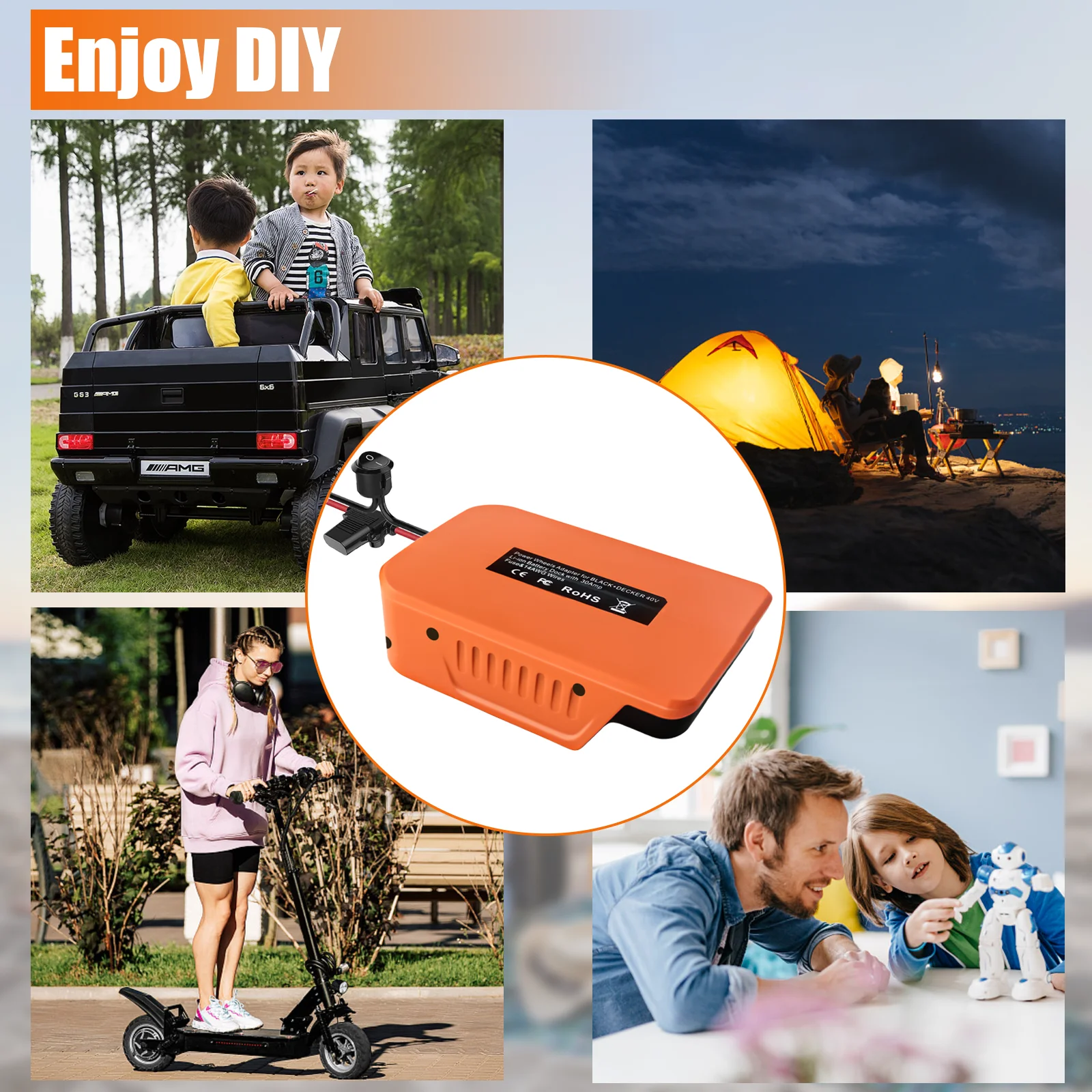 Power Wheels Adapter Battery Adapter for Black&Decker 40V Lithium Battery,for DIY Ride On Truck, Robotics,RC Toys 14 Gauge Robot