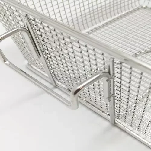 Commercial Kitchen Nickle Plated Stainless Steel Deep Fryer Basket French Fries Basket with Front Hooks Non-Slip Handle