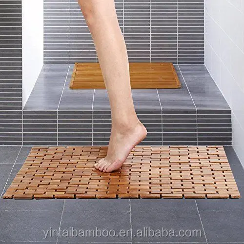 
Bamboo Wood Rug for Shower, Toilet, Kitchen Floors and Doors Anti-Slip Bathroom Mat Roll Up Shower Bath Mat 