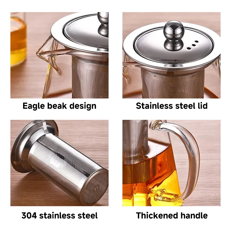 Wholesale 750ML Teapot Separation Filter Heat resistant Glass Teacup High Boron Glass Open flame Coffee Tea Set