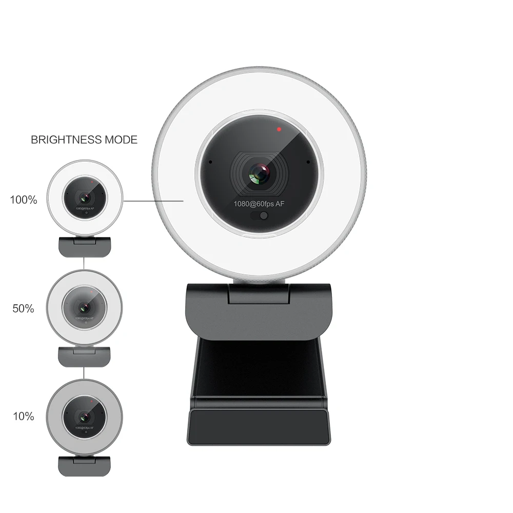 Video Chatting Zoom Meeting Distance Learning Webcam Monitor Laptop Desktop With 3 Level Brightness Built-In Microphone