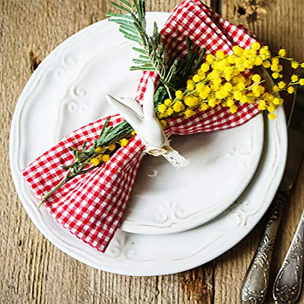 Easter Handmade White Rabbit Ceramic Napkin Rings,Perfect for Easter Dinner Weddings Parties, Set of 4