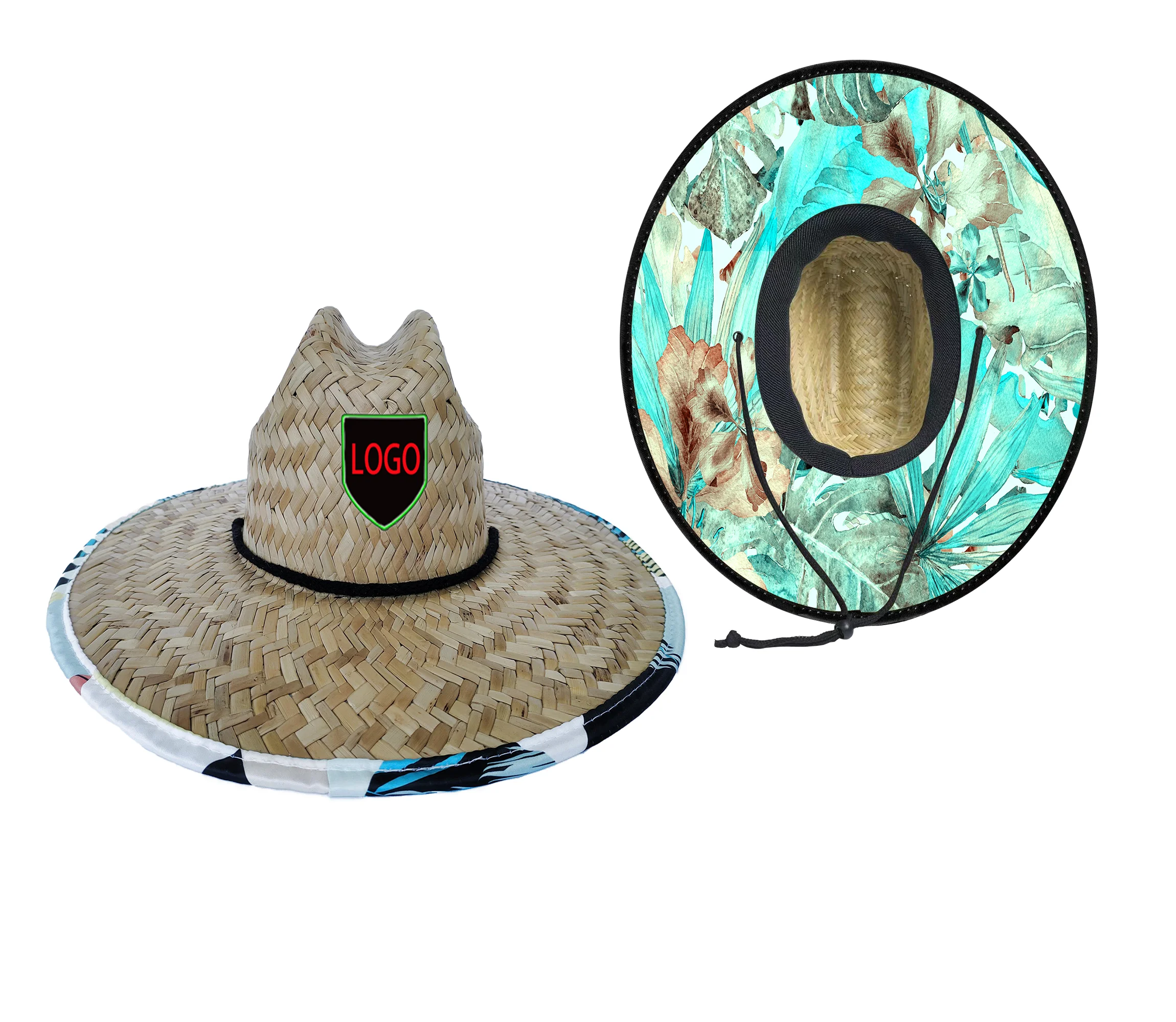 Оптовая продажа летняя соломенная шляпа с принтом под полю и снизу заказ американская пляжная для серфинга логотипом