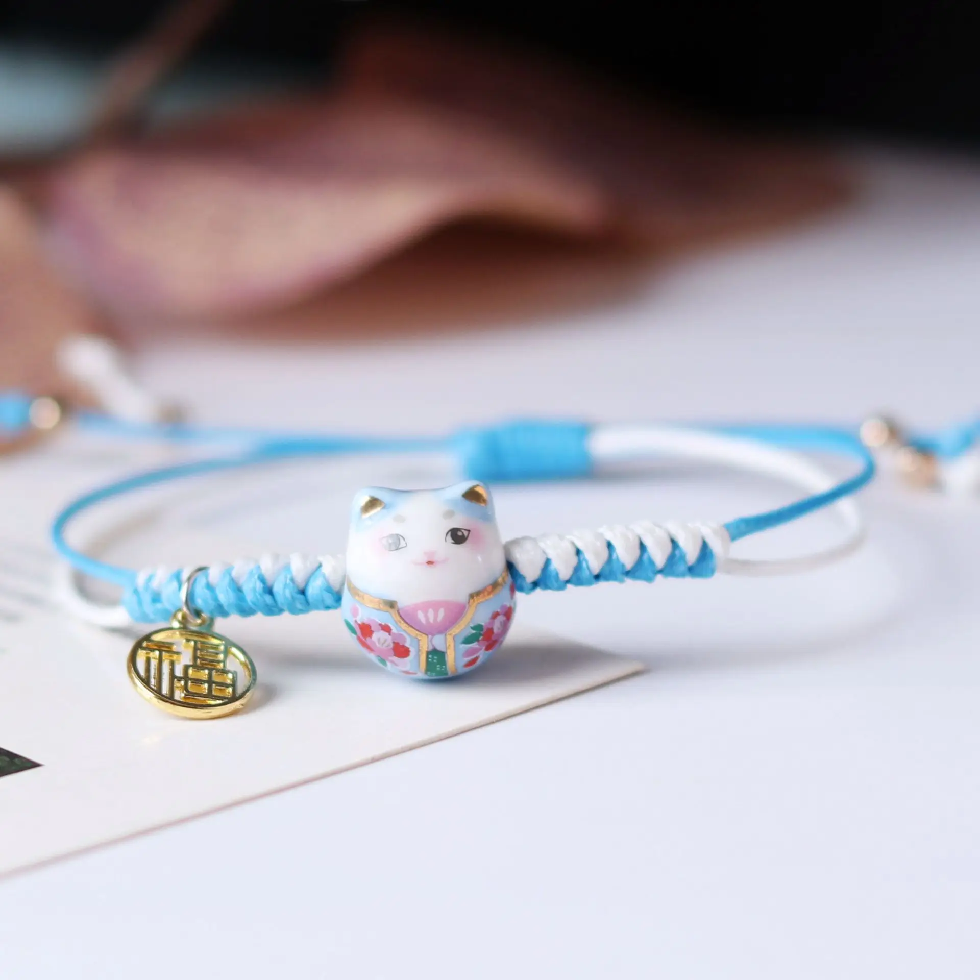 red rope student braided bracelet fortune cat charm women bracelets beads fit european bracelet