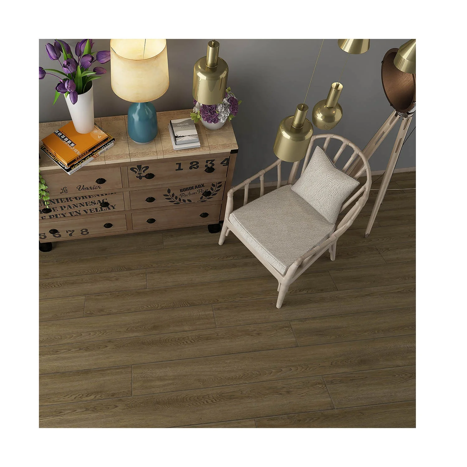 EIR/ Handscraped/ Embossed Surface Grey Wood Hybrid Vinyl Waterproof Flooring SPC Click Lock