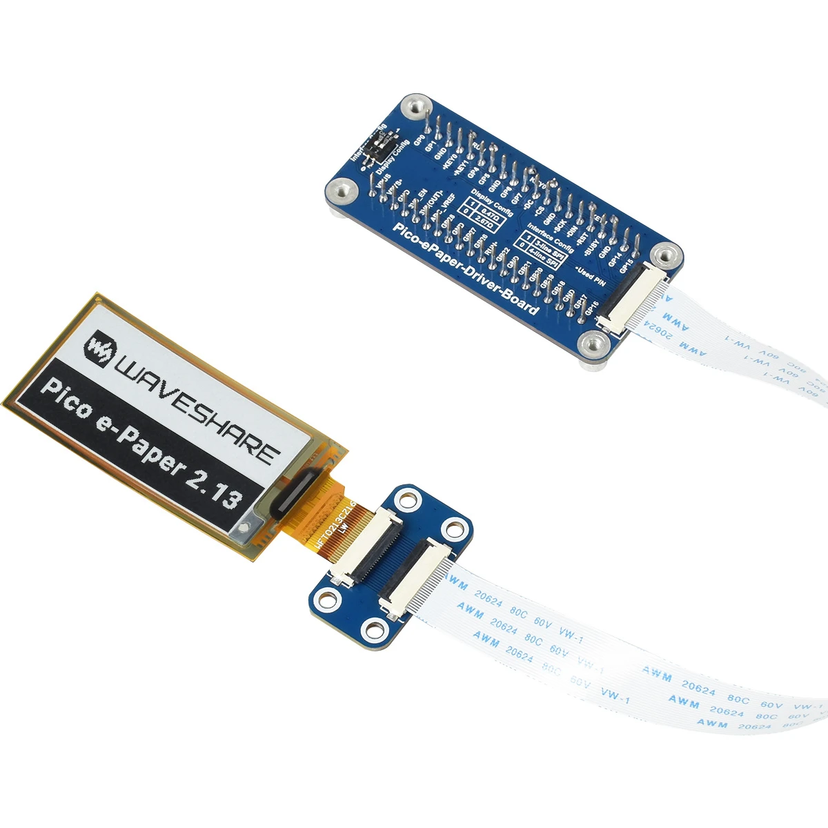 Waveshare  2.13inch Flexible E-Paper E-Ink Display Module for Raspberry Pi Pico 212X104 Black / White SPI