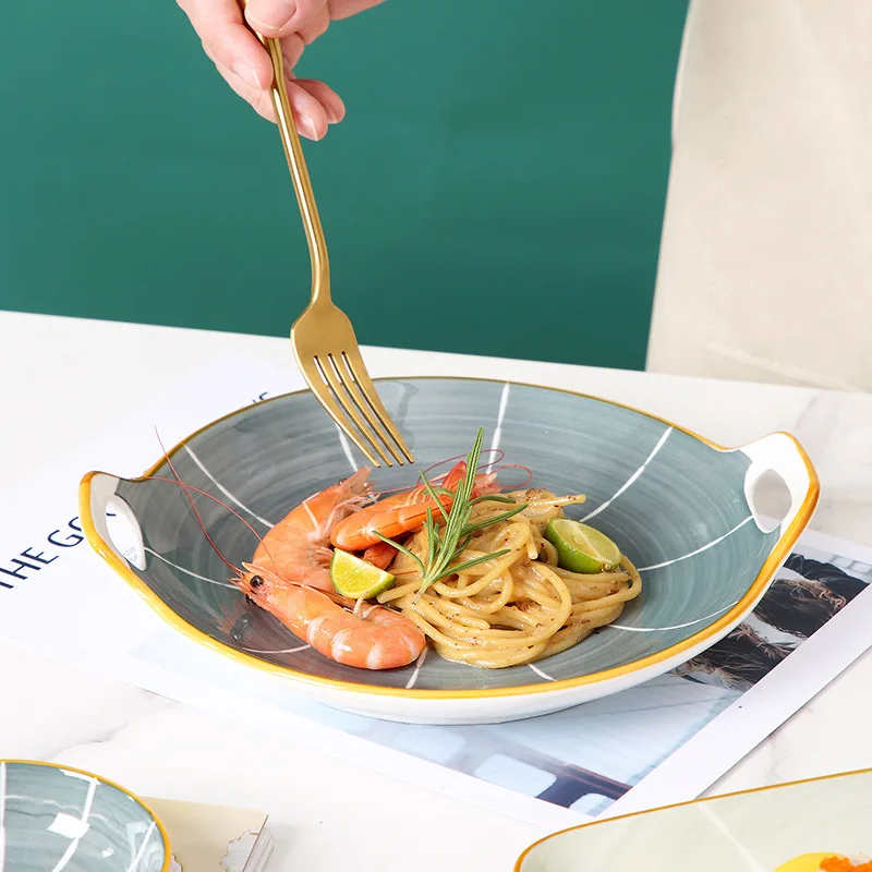 Wholesale 9 Inch Nordic Style Rice Dish Porcelain Plate With Double Ears