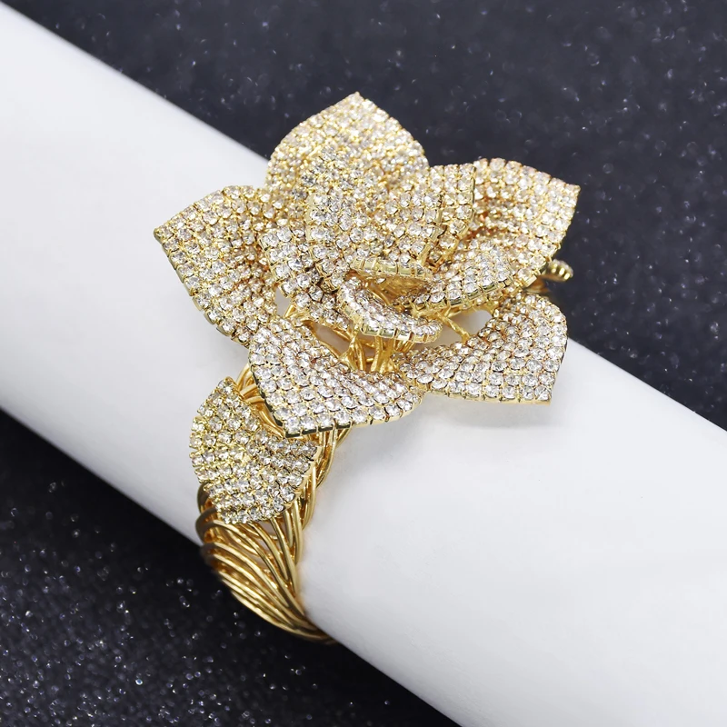 
Crystal flower heart charm bracelet fashion popular rose gold rhinestone bracelet 