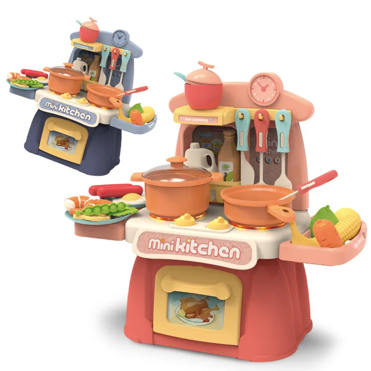 26 Pcs Children Toy Kitchen Cooking Mini Tableware Play Set Accessories Toys Kitchen Toys  With Sound and Lights