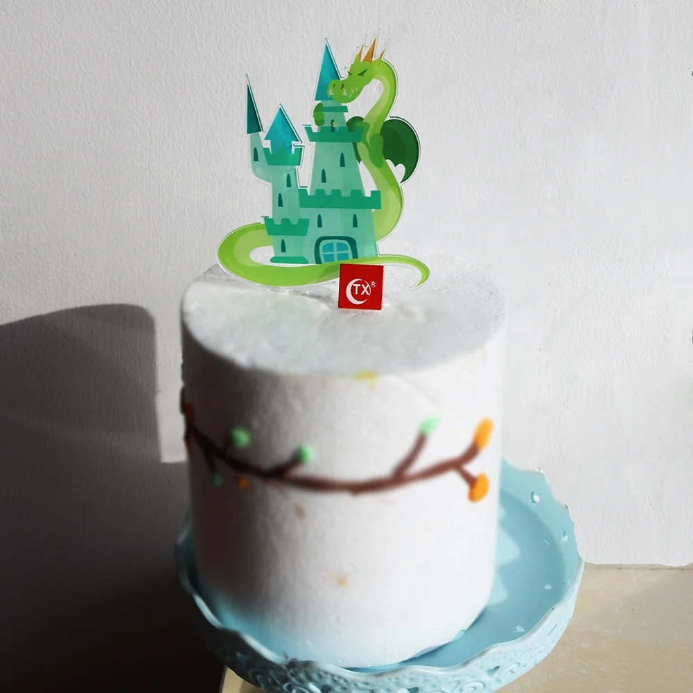 
TX UV Printing Castle Of Princess and Prince With Dragon On It Acrylic Cake Topper For Kids Party Cartoon Suppliers 