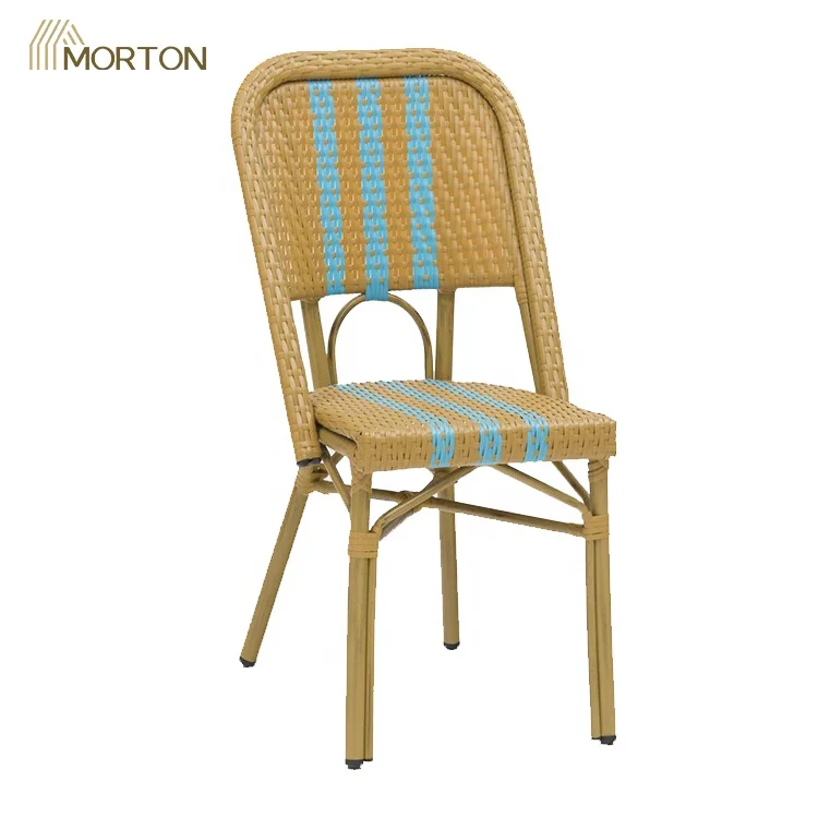 Factory Supply Commercial Plastic Rattan Bamboo Look Outdoor Aluminum Bistro Black Garden Chair