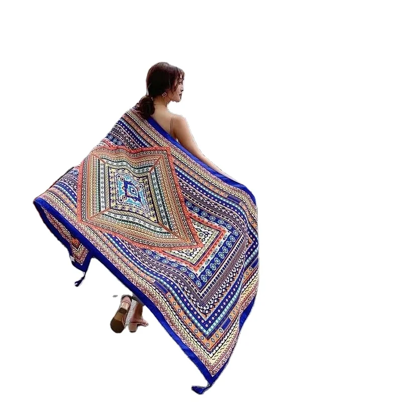 Custom Big Women Digital Printing Satin Pure Silk Scarf 90*180 cm Hair Square Polyester Ethicon Soie Scarves Ladies