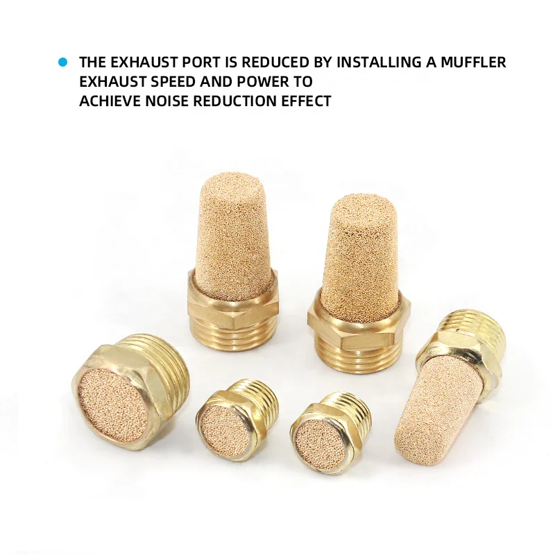 Pneumatic Silencer components BSL-02 flat head/adjustable/pagoda/throttling copper muffler sound filter brass thread connector