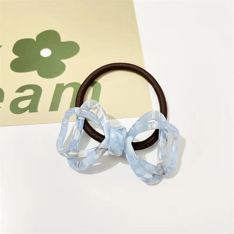 New elegant acetate bow design girls elastic rubber hair ties for thick hair girls Simple fashion elastic band Women Hair rope