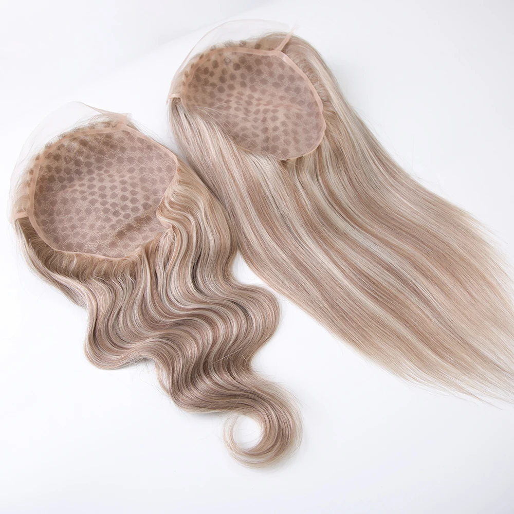 12 дюймов моно-основа пепепельный коричневый цвет балаяж высшее качество европейские необработанные натуральные человеческие волосы topper для женщин