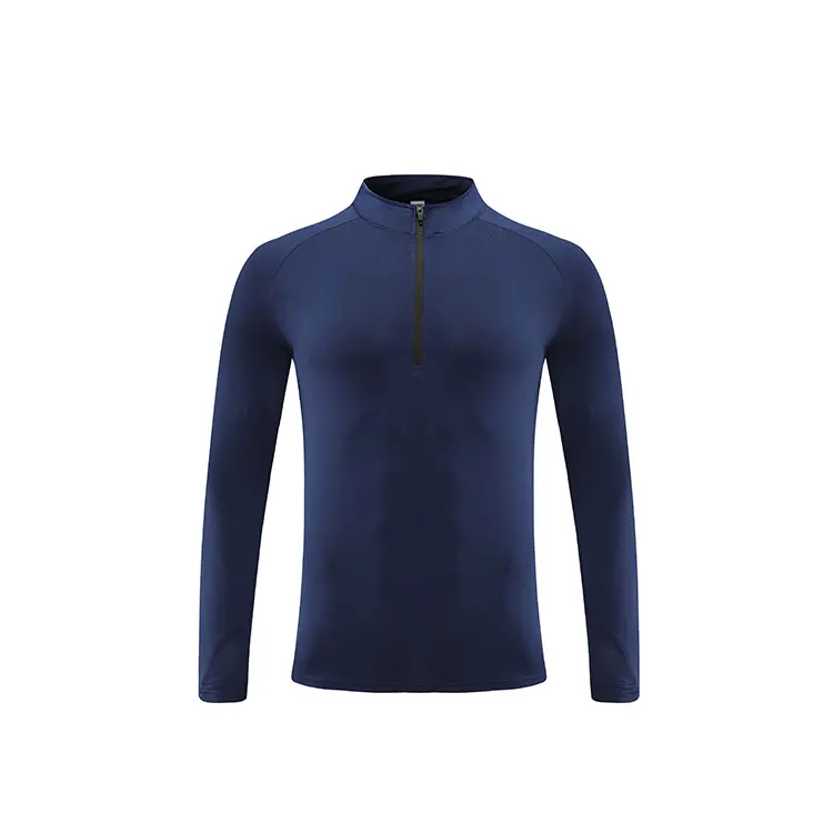 1/4 Zipper O Neck T Shirts Men Workout Gym Tee Shirt Slim Fit Compression Sport Long Sleeve T-shirt For Men